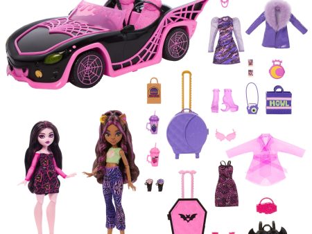 Monster High Eeekend Getaway Playset With Draculaura & Clawdeen Wolf Dolls, Vehicle & 20+ Accessories Supply